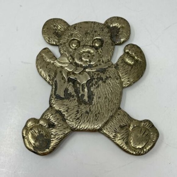 VTG Brass Trivet Retro Teddy Bear  6.5" Hot Plate Plant Stand Wall Hang‎ Decor - Picture 1 of 11